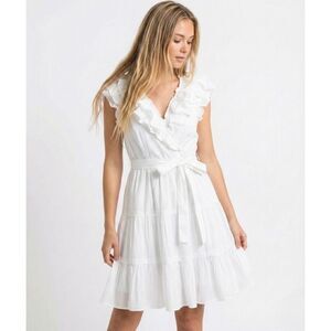 NWT BCBGMAXAZRIA White Ruffle Dress 4 Bridal Shower Rehearsal Dinner Boho Party